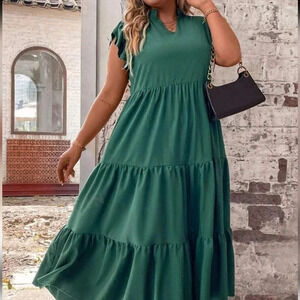 Plus Notched Neck Ruffle Hem Smock Dress